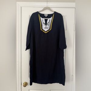 Pure‎ collection 100% linen navy blue 3/4 sleeve midi tunic dress size 14/16